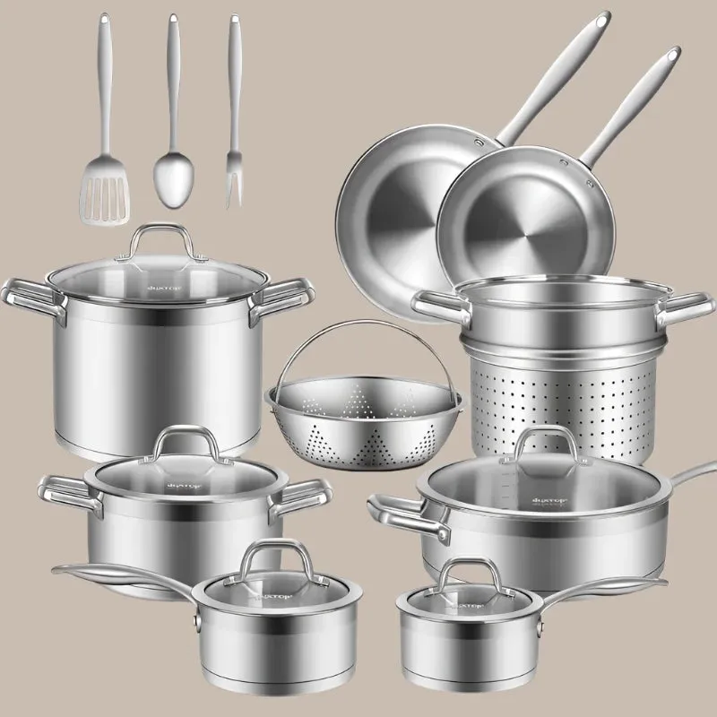 17PC Stainless Steel Pots and Pans Set