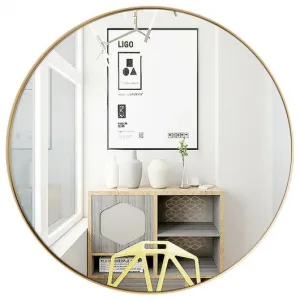 27.5" Modern Metal Wall-Mounted Round Mirror for Bathroom-Golden