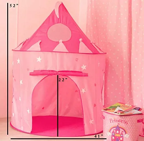 5-Piece Princess Castle Girls Pop Up Play Tent & Dress Up Costume Bundle - Playhouse Gift for Girls & Toddler for Indoor & Outdoor Use with Pink Fairy Tale Carrying Bag & Glow in The Dark Stars