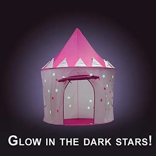 5-Piece Princess Castle Girls Pop Up Play Tent & Dress Up Costume Bundle - Playhouse Gift for Girls & Toddler for Indoor & Outdoor Use with Pink Fairy Tale Carrying Bag & Glow in The Dark Stars