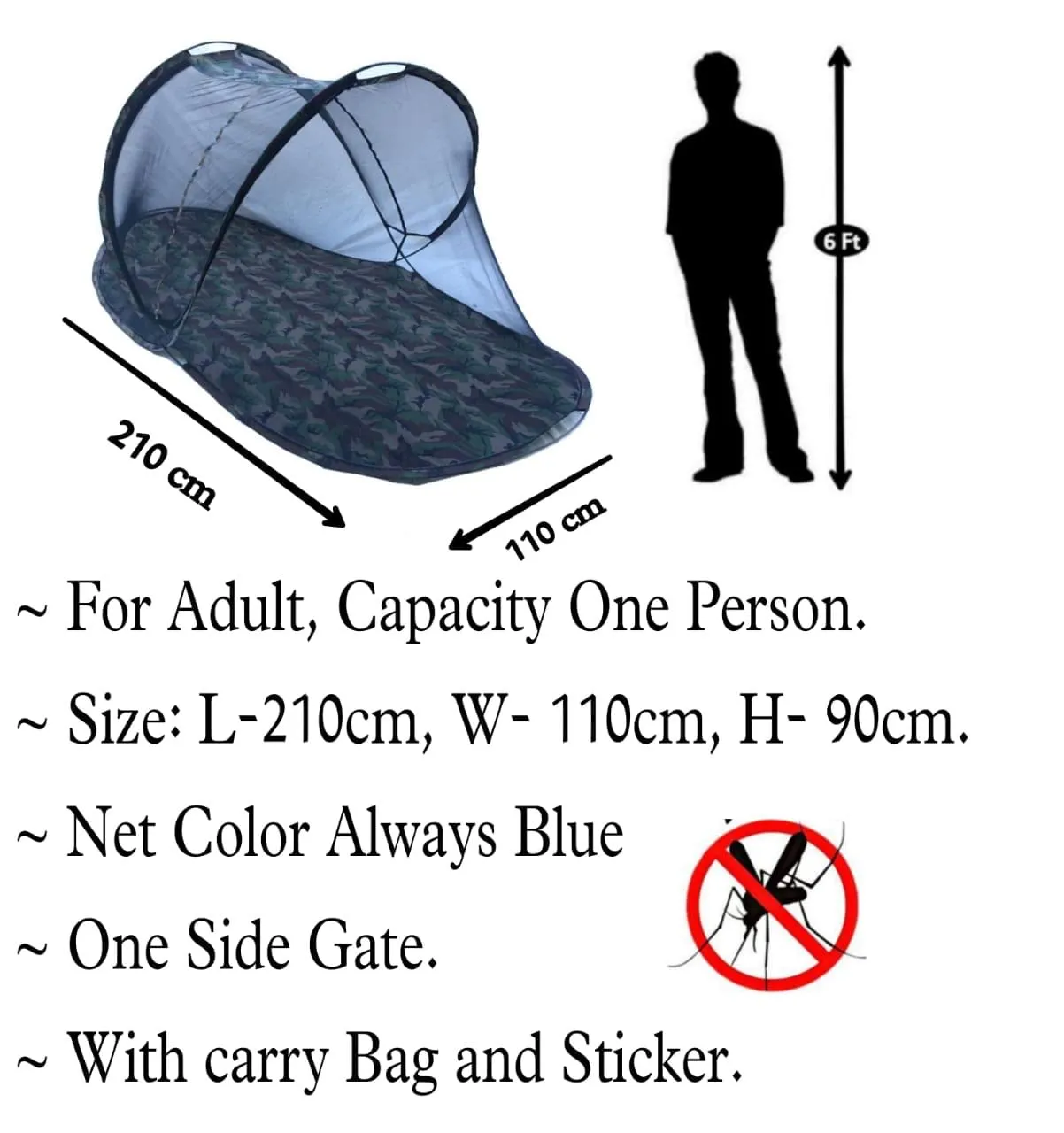 Aim Emporium Polyester Adults Washable Foldable Mosquito Net   Air Pillow Sit-in Free Standing Bottom Color Always Camouflage Mosquito Net (Camouflage, Tent) Comfortable Upto 6 ft Height.