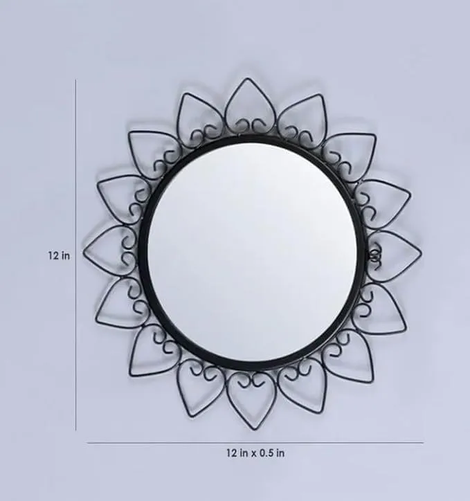 AYMH Iron Metal Decorative Hd Clear Image Wall Mount Round Wall Mirror with Hook for Hanging On Wall for Bedroom, Home Decor, Wash Basin, Vanity, Makeup, Bathroom (Black 12" Framed) (2)