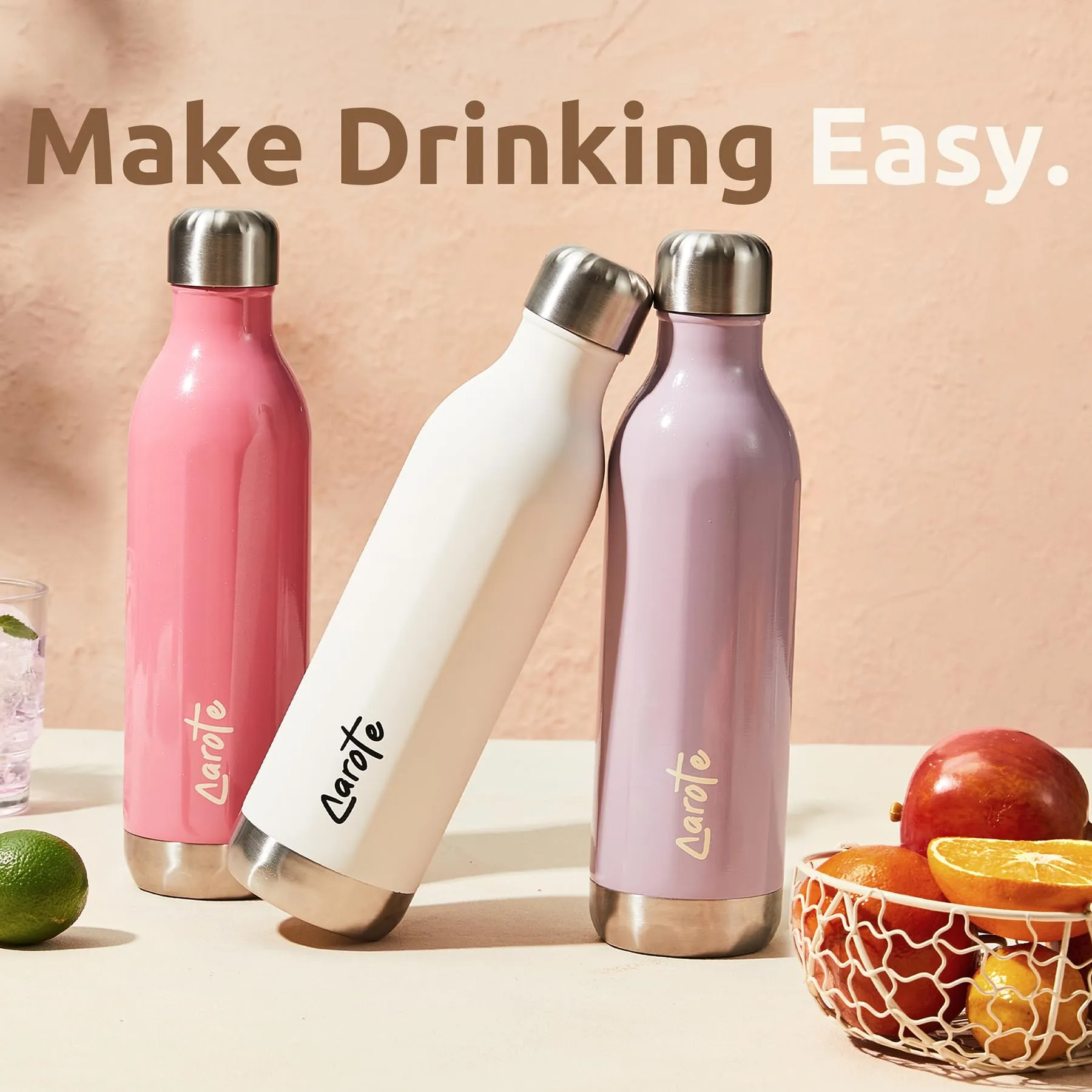 CAROTE Stainless Steel Water Bottle with Straw, Vacuum Insulated Water Flask, Double Walled Drink Flask for Hot Cold Drinks, Leak Proof, Sweat Free, 32oz, 960ml (Purple-500ML)