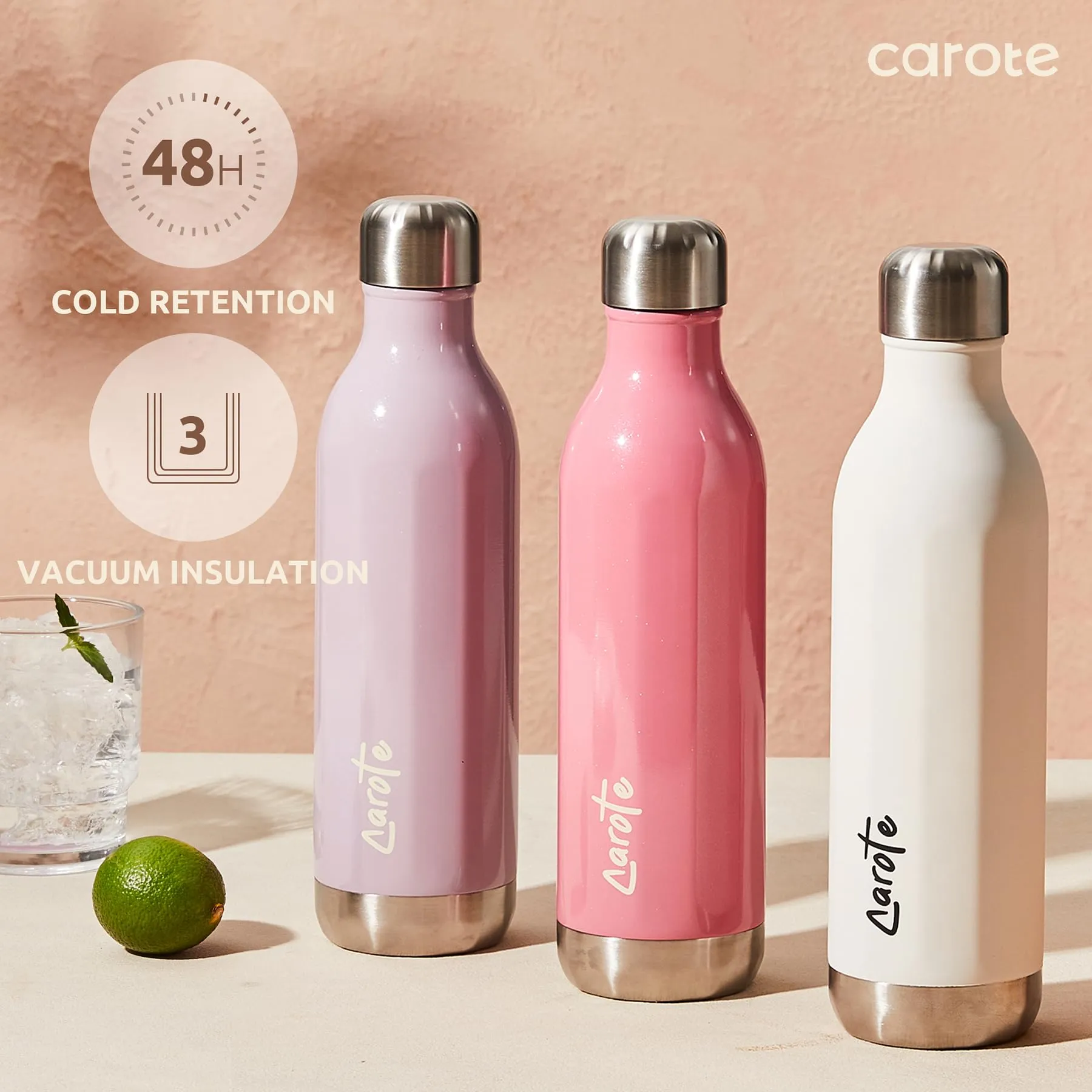 CAROTE Stainless Steel Water Bottle with Straw, Vacuum Insulated Water Flask, Double Walled Drink Flask for Hot Cold Drinks, Leak Proof, Sweat Free, 32oz, 960ml (Purple-500ML)