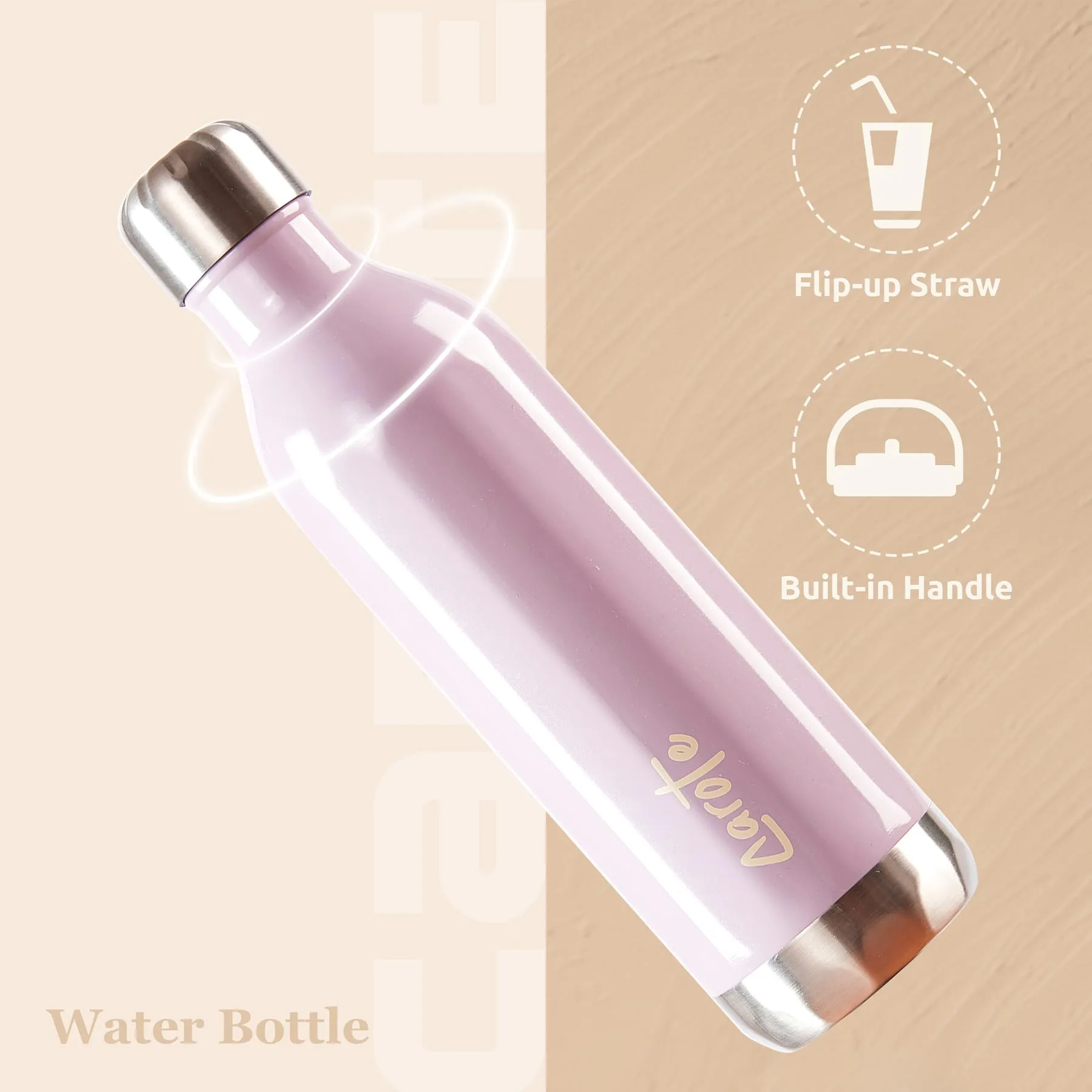 CAROTE Stainless Steel Water Bottle with Straw, Vacuum Insulated Water Flask, Double Walled Drink Flask for Hot Cold Drinks, Leak Proof, Sweat Free, 32oz, 960ml (Purple-500ML)