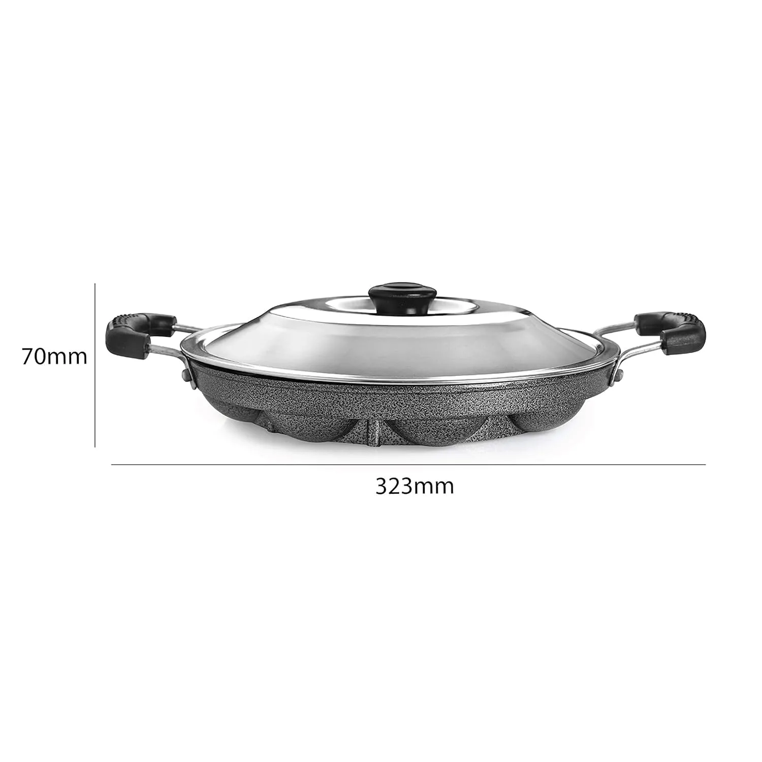 Cello Non-Stick 12 Cavity Appam Patra Kan with Stainless Steel Lid | 2 Side Handle | Appam Maker | Appam Patra | Appam pan | Litti Maker | Appe Stand | Dishwasher Safe