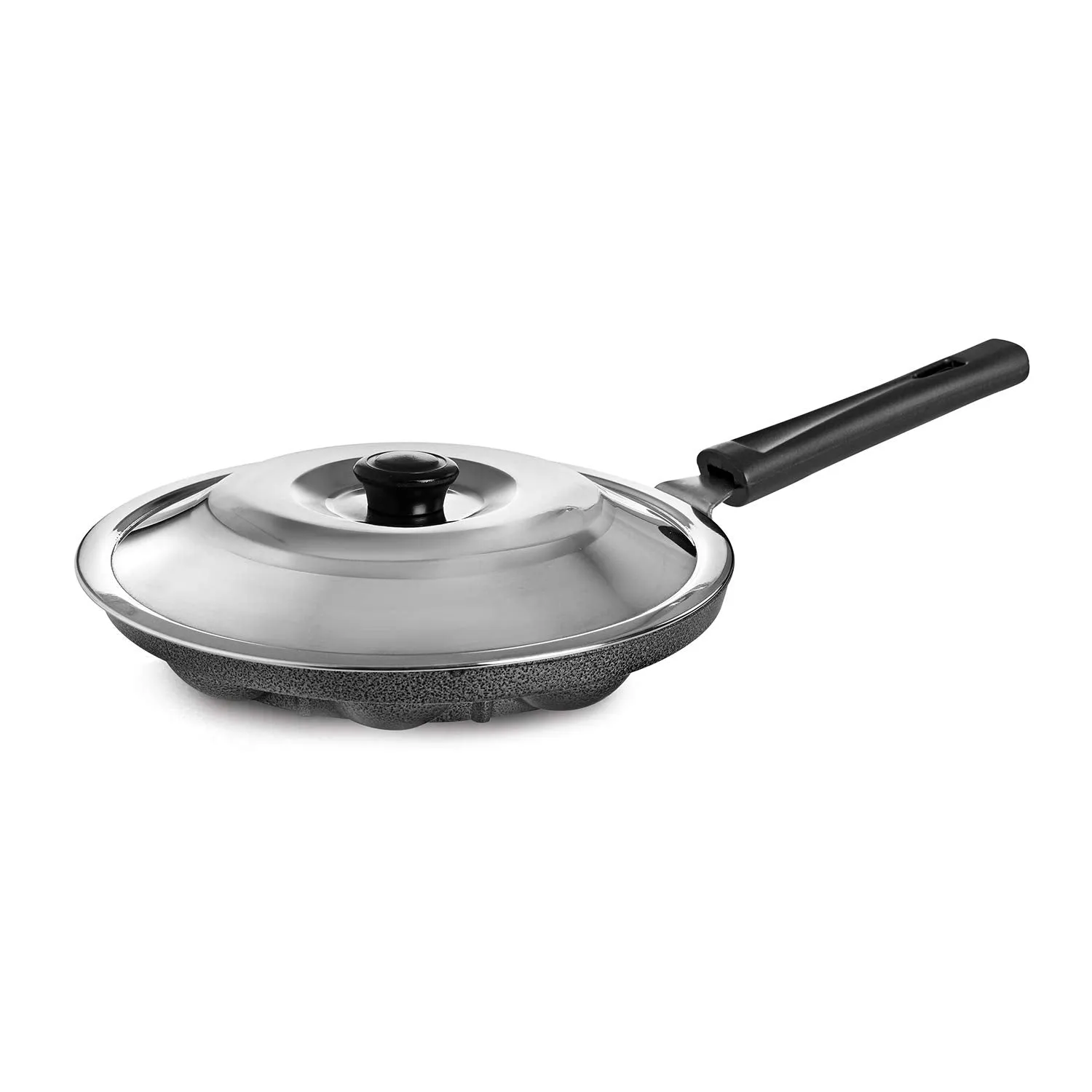 Cello Non-Stick 12 Cavity Appam Patra Single Handle with Stainless Steel Lid