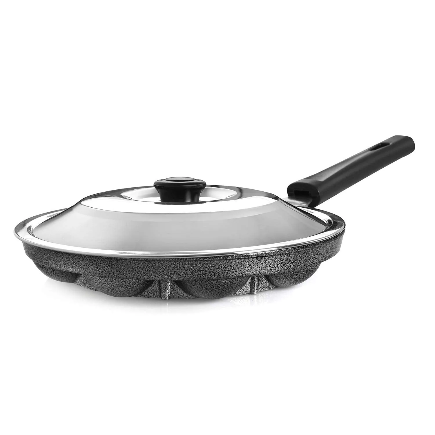 Cello Non-Stick 12 Cavity Appam Patra Single Handle with Stainless Steel Lid