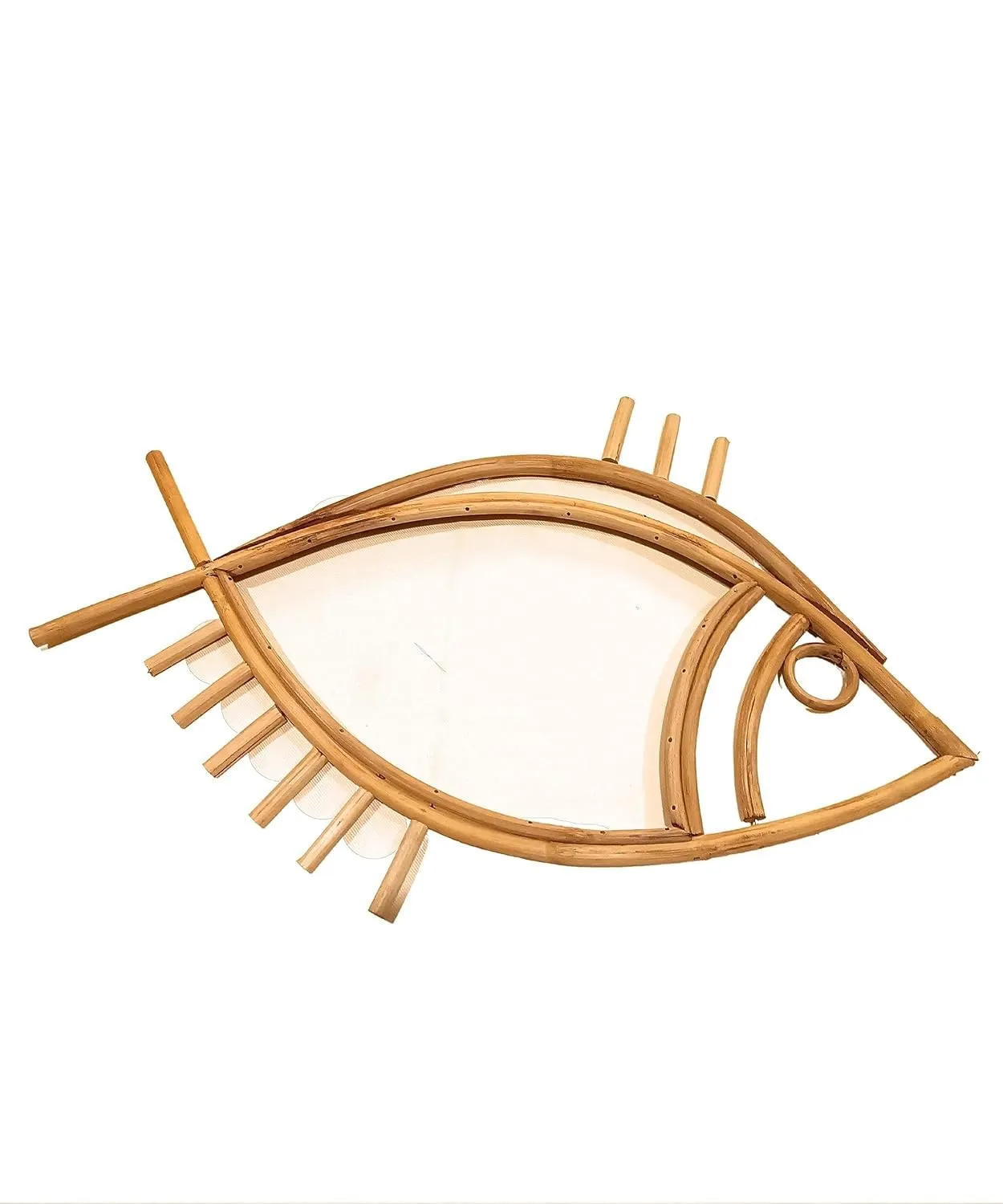 CRAFTCANE Bamboo Cane Fish Shaped Wall Mirror, 23x23x16 inch, for Living Room, Bathroom, Bedroom