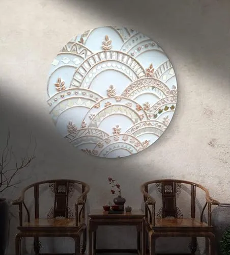 Decorative White Mirror with Intricate Floral Patterns, 18cm