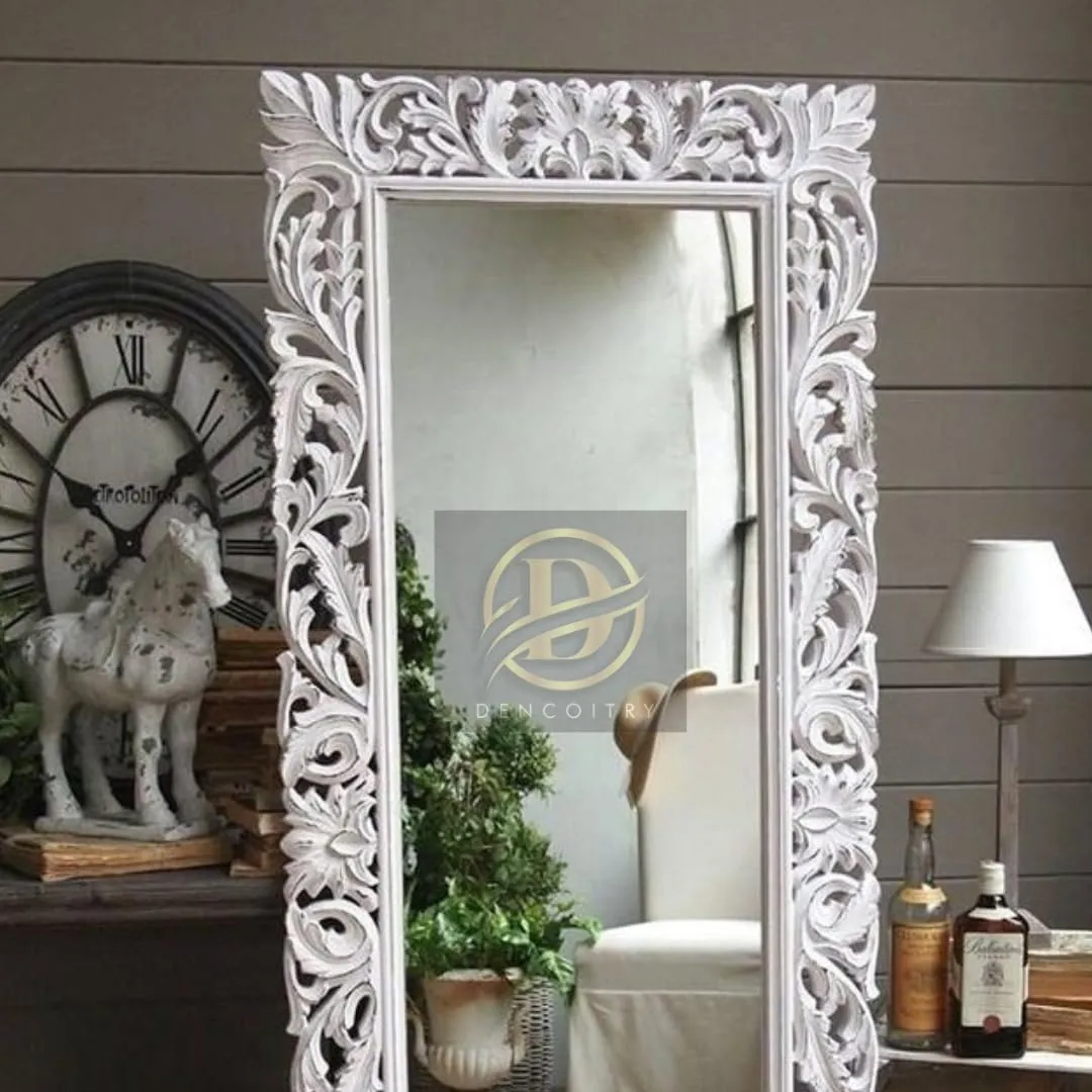 DENCOITRY Antique White Wooden Framed Wall Mirror, Full Length, for Living Room, Bedroom, Dining Room, Entryway, Hallway, without Mirror || 60 X 24 inches ||