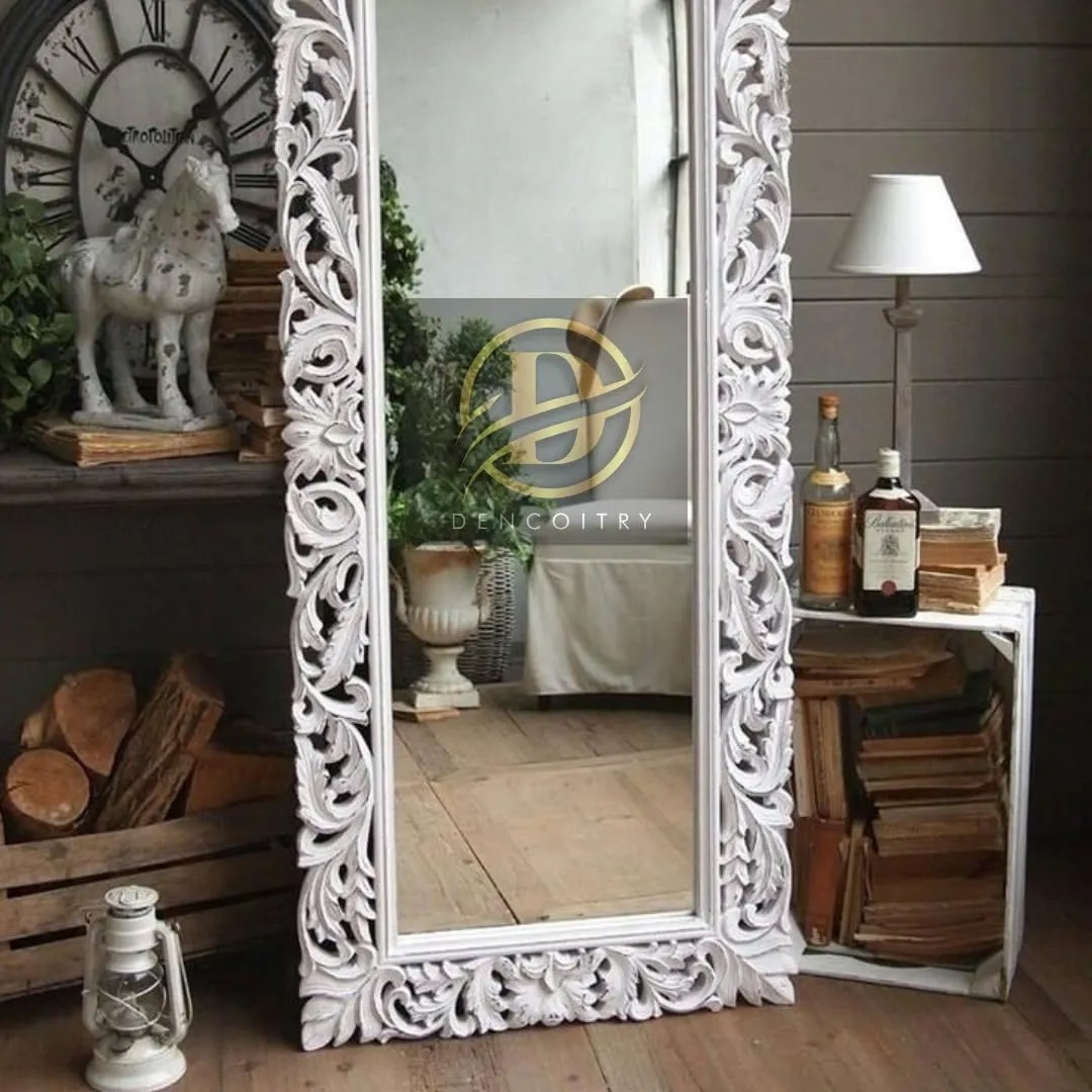 DENCOITRY Antique White Wooden Framed Wall Mirror, Full Length, for Living Room, Bedroom, Dining Room, Entryway, Hallway, without Mirror || 60 X 24 inches ||