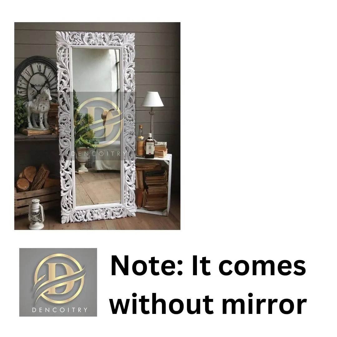 DENCOITRY Antique White Wooden Framed Wall Mirror, Full Length, for Living Room, Bedroom, Dining Room, Entryway, Hallway, without Mirror || 60 X 24 inches ||