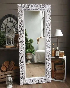 DENCOITRY Antique White Wooden Framed Wall Mirror, Full Length, for Living Room, Bedroom, Dining Room, Entryway, Hallway, without Mirror || 60 X 24 inches ||