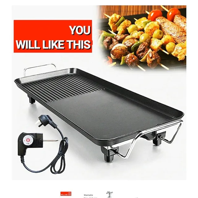 Electric Grill Dosa Tawa Pans | Smokeless Non-Stick Multi-Function Electric Grill for Indoor Use