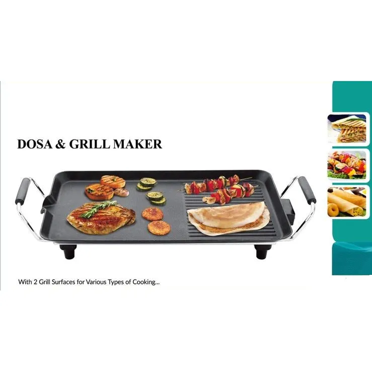 Electric Grill Dosa Tawa Pans | Smokeless Non-Stick Multi-Function Electric Grill for Indoor Use