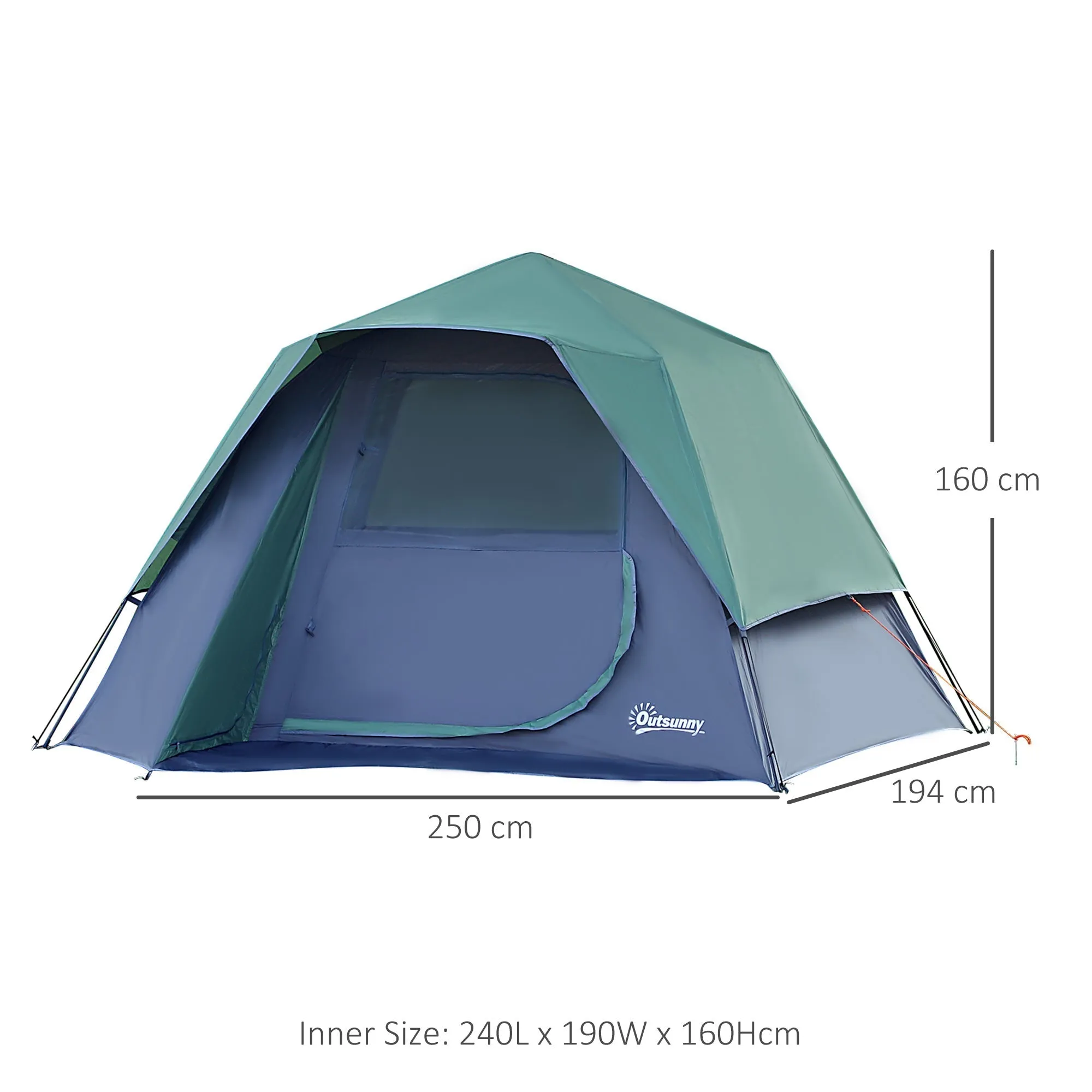 Fibreglass Frame 3/4 Person Lightweight Camping Tent Green