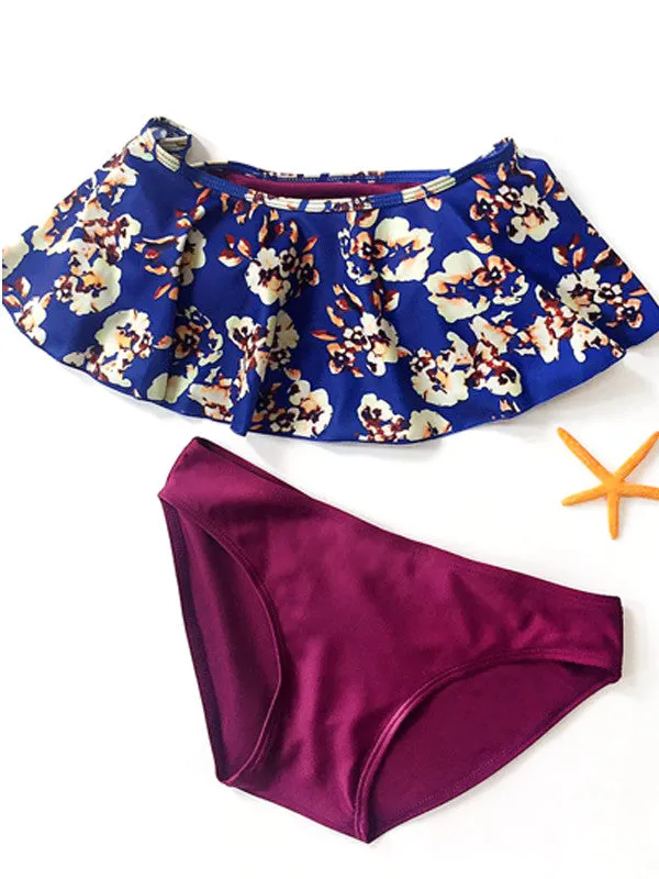 Floral Printed Purple Bikini Sets