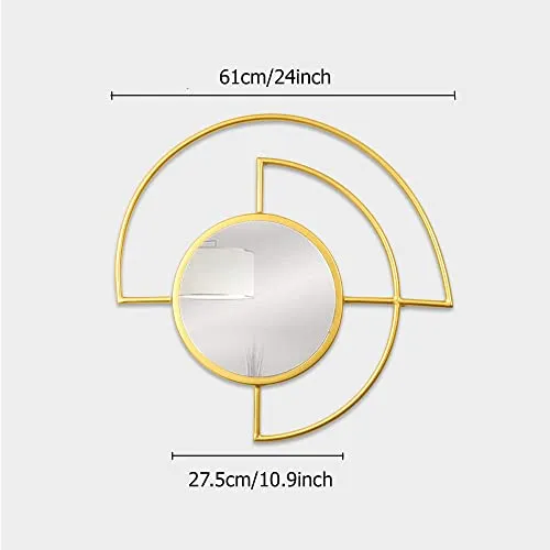 Gold-Tone Round Wall Mirror with Arched Frame, 76 cm Diameter