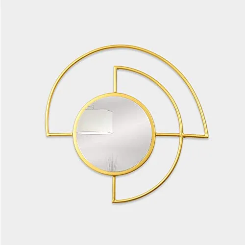 Gold-Tone Round Wall Mirror with Arched Frame, 76 cm Diameter