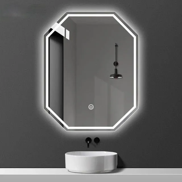 Hexagonal Shape LED Mirror with 3 Lighting Options (Warm, Natural White, Cool White) with Touch Sensor (18X24INCH) L52 Stylish and Decorative Design.