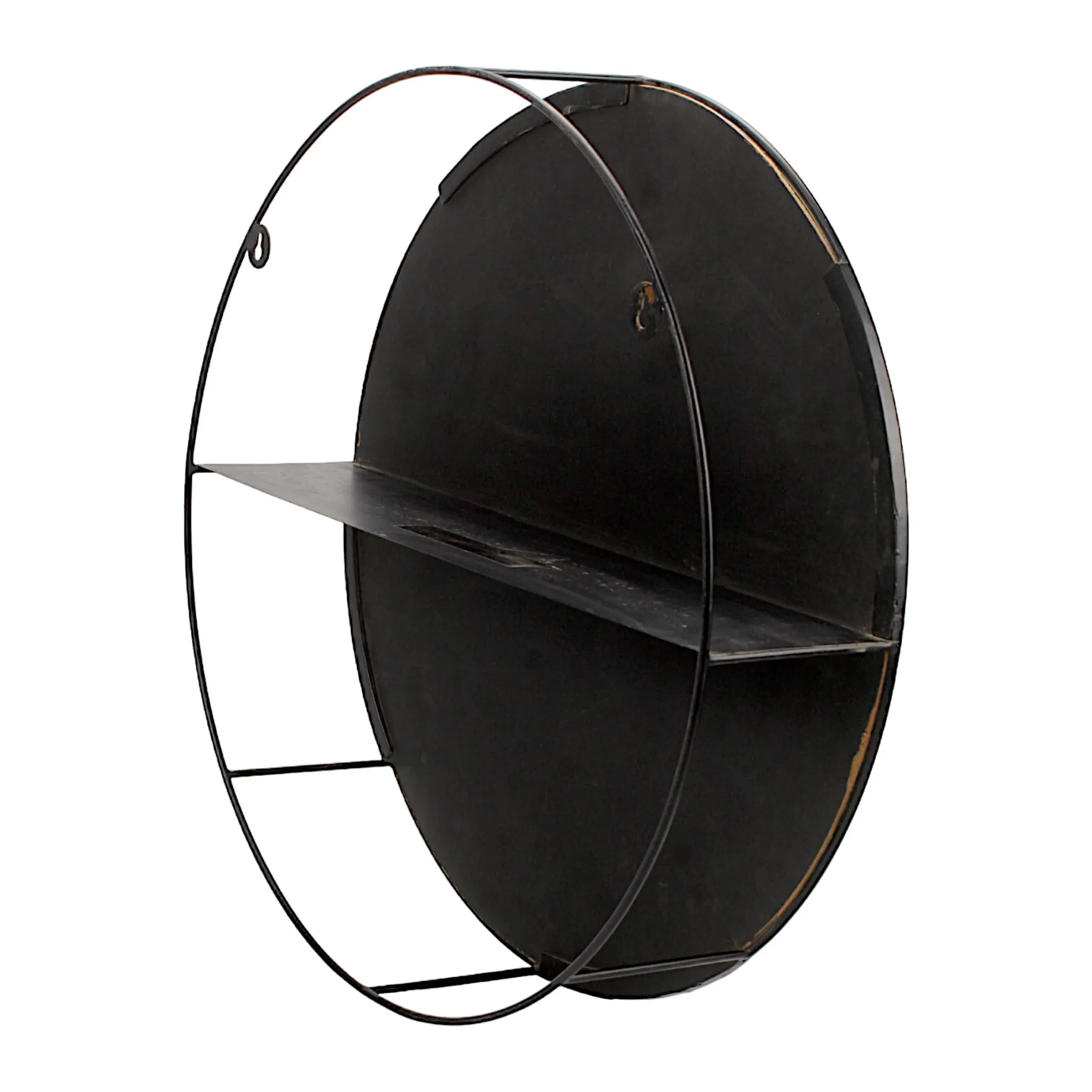 Hind Decor Round Shape Wall Mirror, 51 cm Diameter, Black Metal Frame