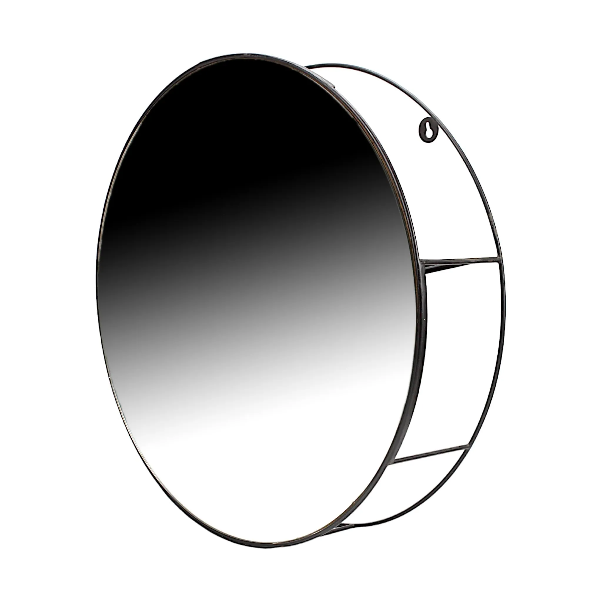 Hind Decor Round Shape Wall Mirror, 51 cm Diameter, Black Metal Frame