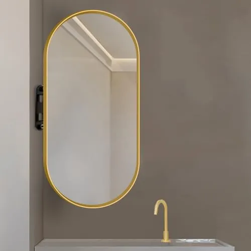 Home Decor Wall Mirror, Gold Metal Glass Mirror, 24x18 cm, Capsule