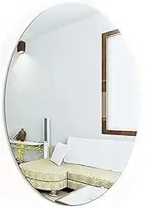 Homes Self-Adhesive Plastic Mirror Flexible Oval Mirror Sticker | Non-Glass Large Stickers for Home| Frameless | Wall Sticker Mirrors |Move Lamination Before use, unframed, Silver 20 * 30