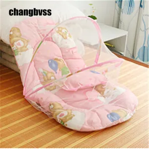 Infant Cushion Mattress Pillow Bedding Crib Netting Set Portable Newborn Folding Baby Bed Cradle Crib with Folding Mosquito Net