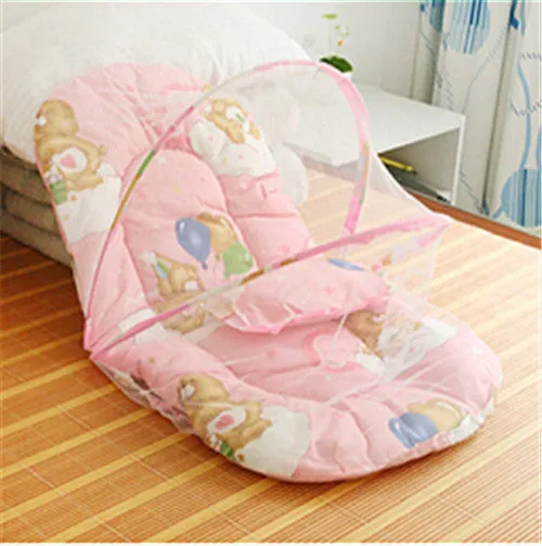 Infant Cushion Mattress Pillow Bedding Crib Netting Set Portable Newborn Folding Baby Bed Cradle Crib with Folding Mosquito Net