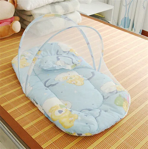 Infant Cushion Mattress Pillow Bedding Crib Netting Set Portable Newborn Folding Baby Bed Cradle Crib with Folding Mosquito Net