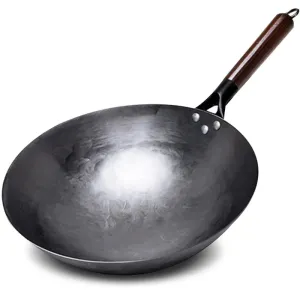 Iron Wok Hand Forging Iron Pan Wooden Handle Pure Iron No Coating Wok