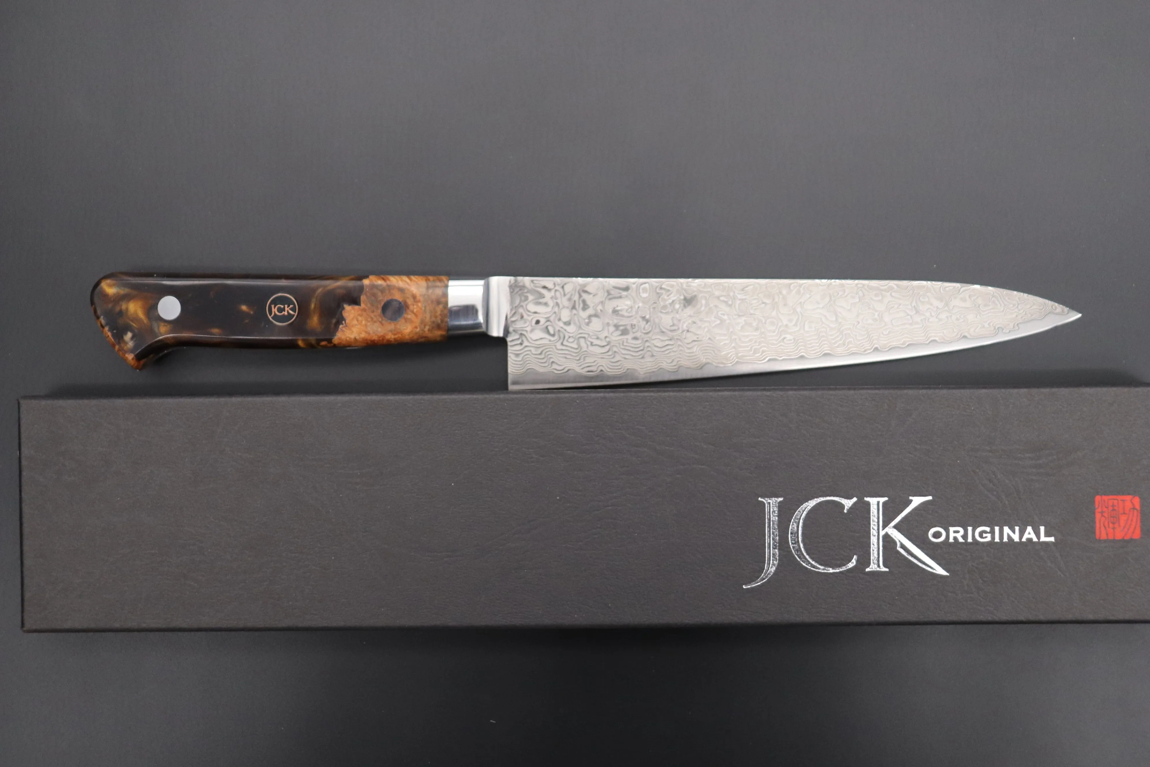 JCK Original Kagayaki NOVEL- Limited Edition Custom R-2 Damascus Series KNLTD-72 Petty 150mm (5.9 inch, Hammer Forged Blade)