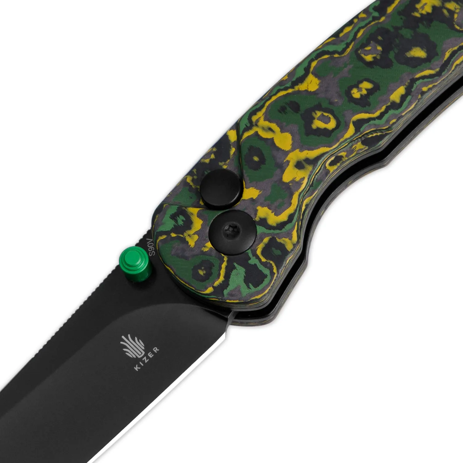 Kizer Chili Pepper S90V Blade Button Lock Fatcarbon Handle Ki3601A1 (3.03  Black)