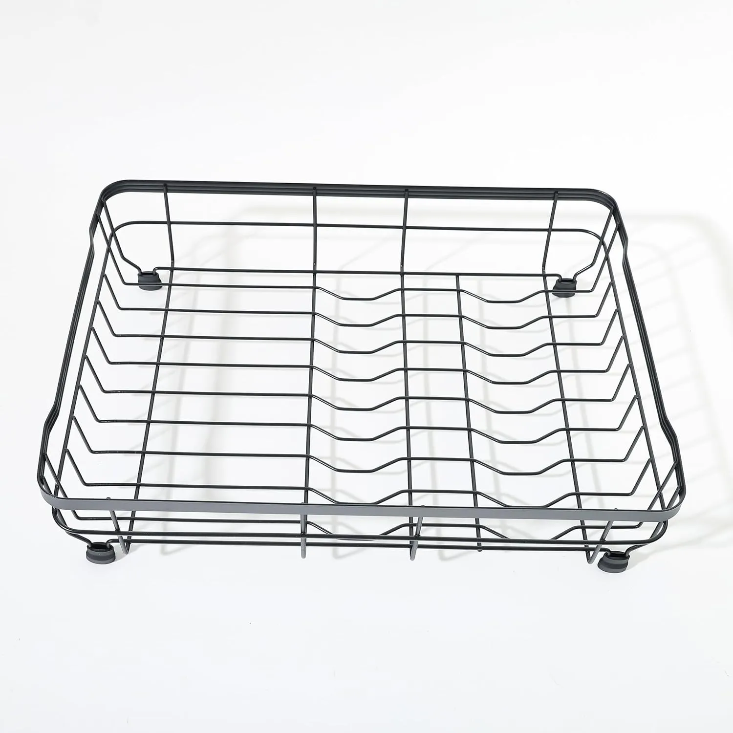 Kuber Industries 2 Tier Iron Kitchen Rack with Utensils Basket Drainer | Dish Drainer Basket for Kitchen | Multipurpose Kitchen Stand | Large Capacity| Space Saving| Black