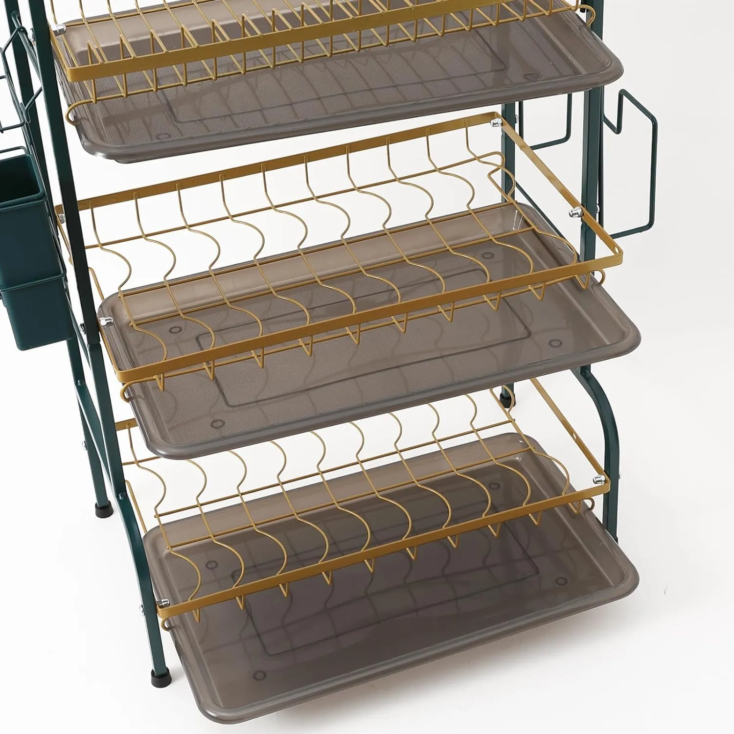 Kuber Industries 3-Layer Dish Drying Rack|Storage Rack for Kitchen Counter|Drainboard & Cutting Board Holder|Premium Utensils Basket Pack of 3 (Dark Green & Gold)