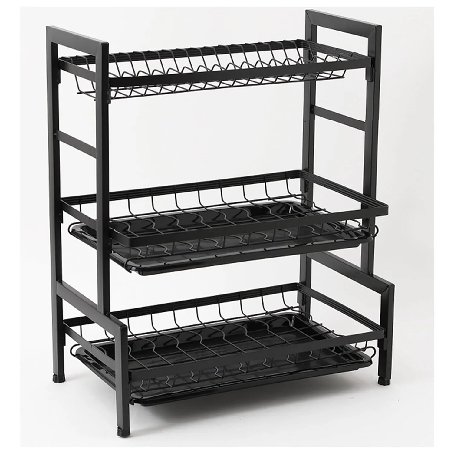 Kuber Industries 3-Layer Dish Drying Rack|Storage Rack for Kitchen Counter|Drainboard & Cutting Board Holder|Premium Utensils Basket|Free Mounting Pack of 5 (Black)