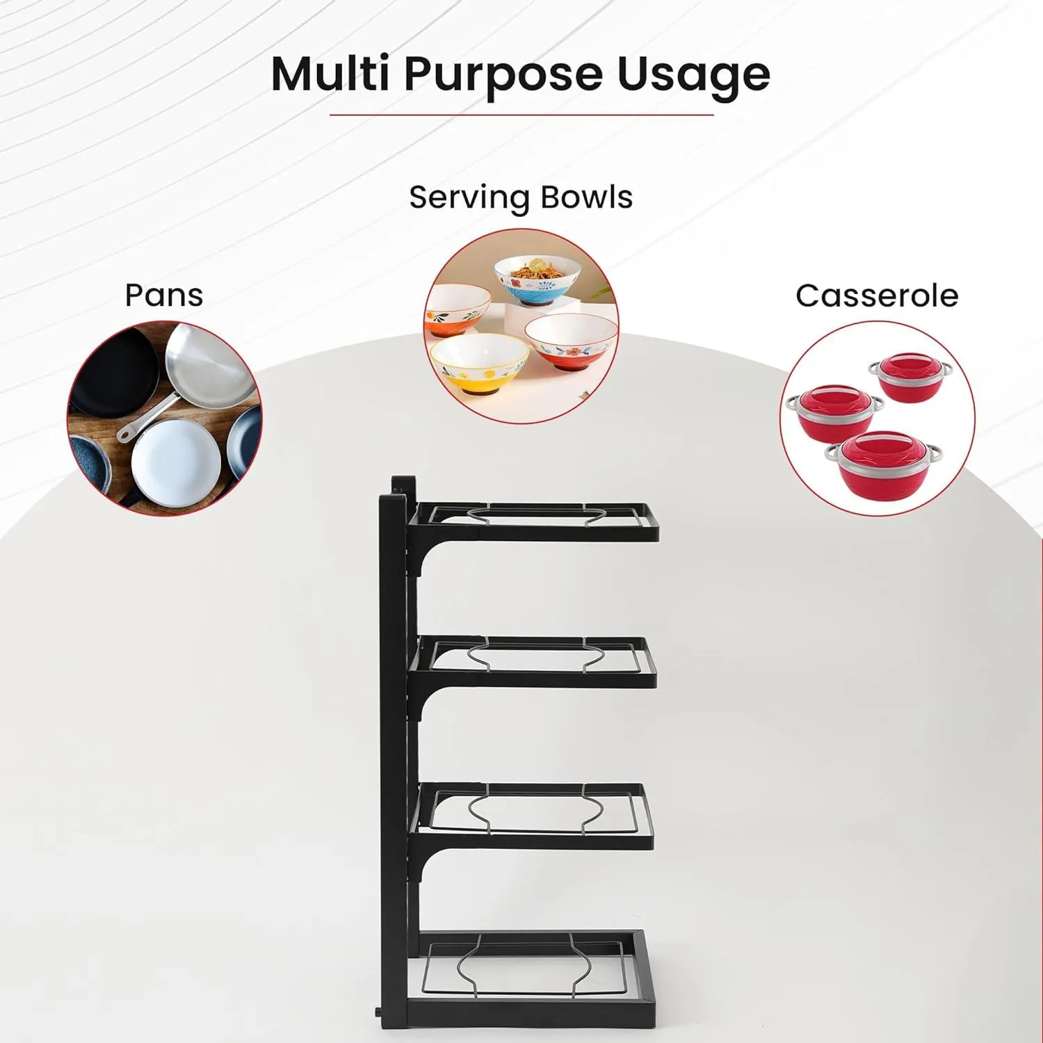 Kuber Industries 4-Layer Pots and Pans Organiser Rack|Kitchen Organization And Storage|Adjustable Pot Lid Holder Rack|Home Kitchen Accessories Pack of 6 (Black)