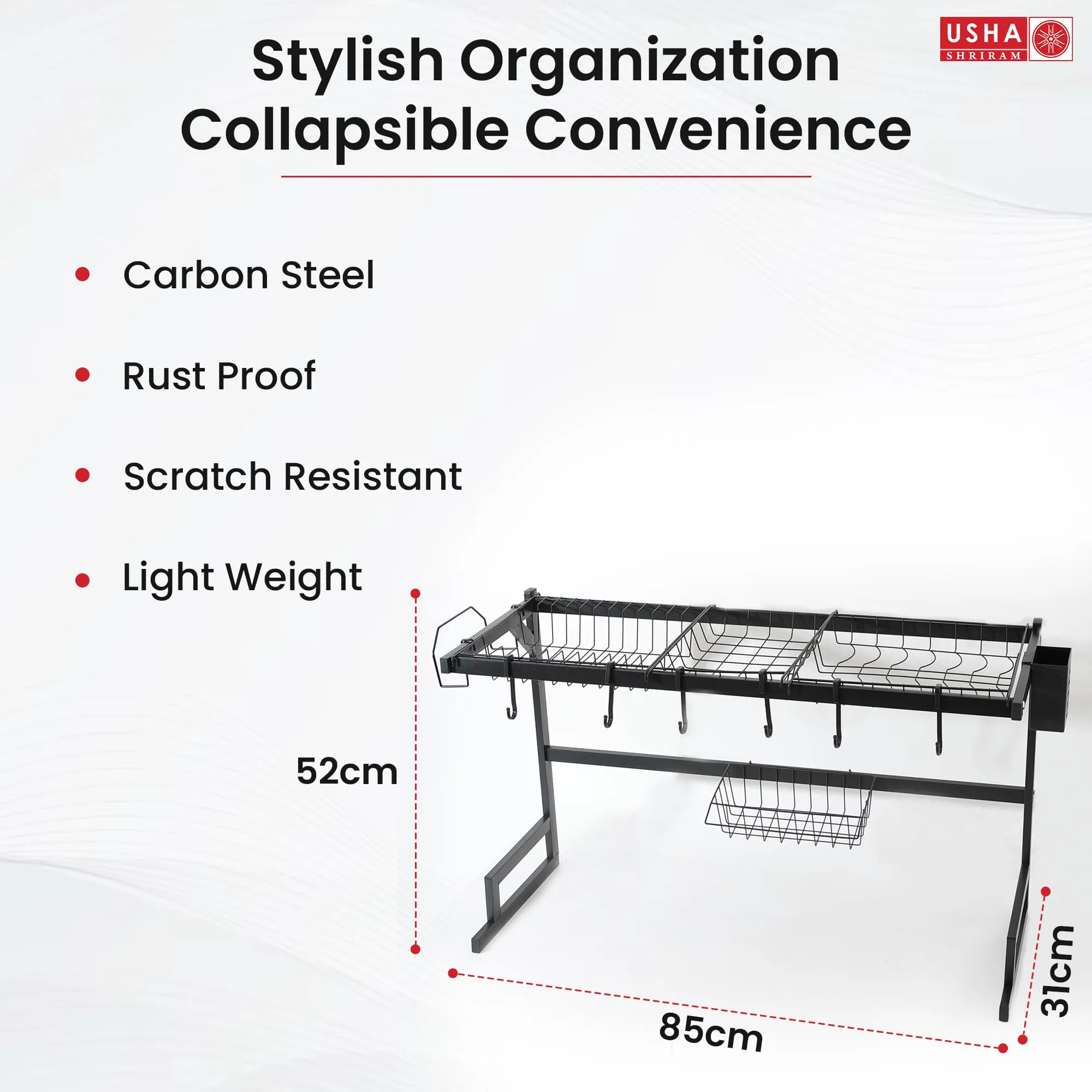 Kuber Industries Dish Drying Rack|Storage Rack for Kitchen Counter|Drainboard & Cutting Board Holder|Premium Utensils Basket (Black)