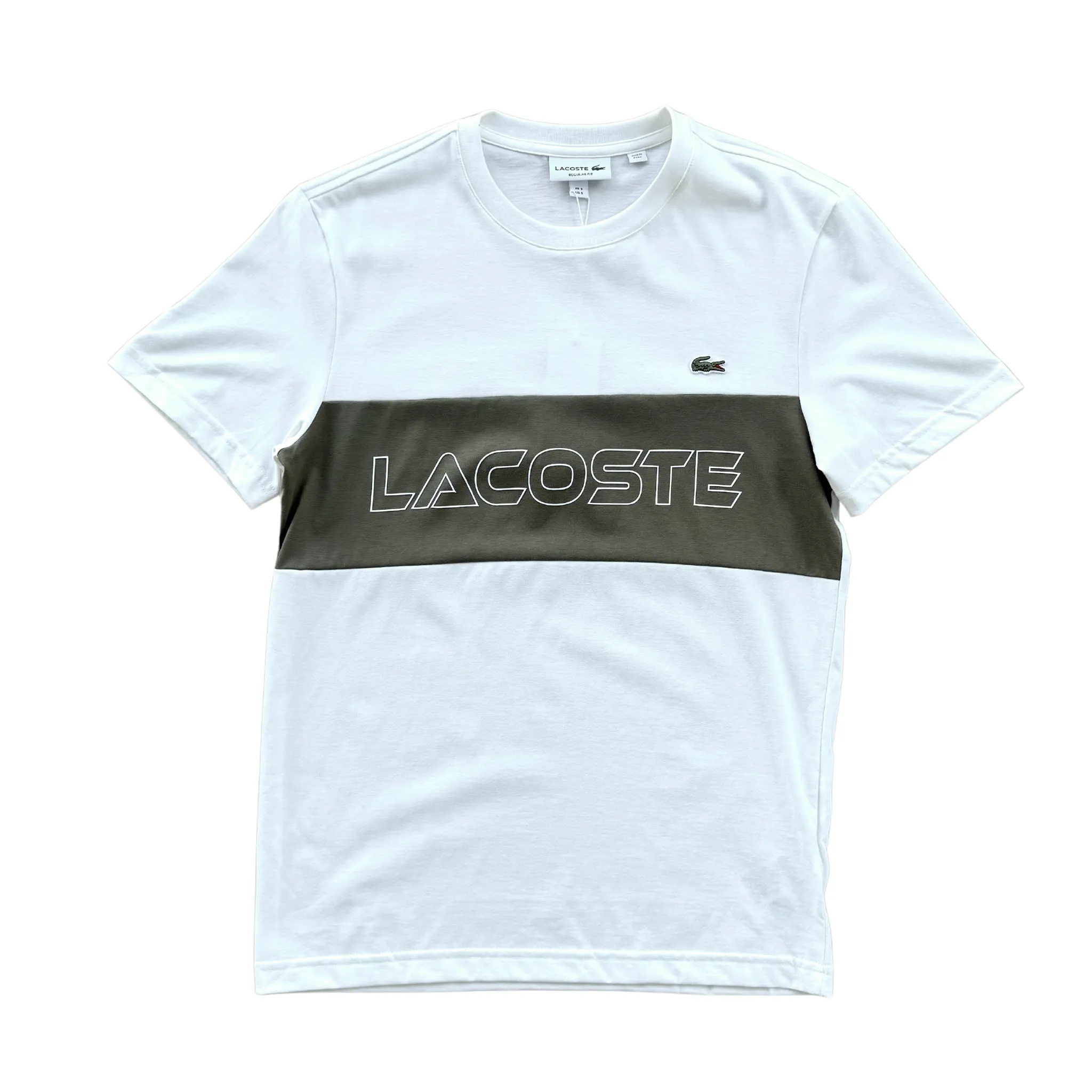 Lacoste Regular Fit Printed Colorblock T-shirt (White/Olive)