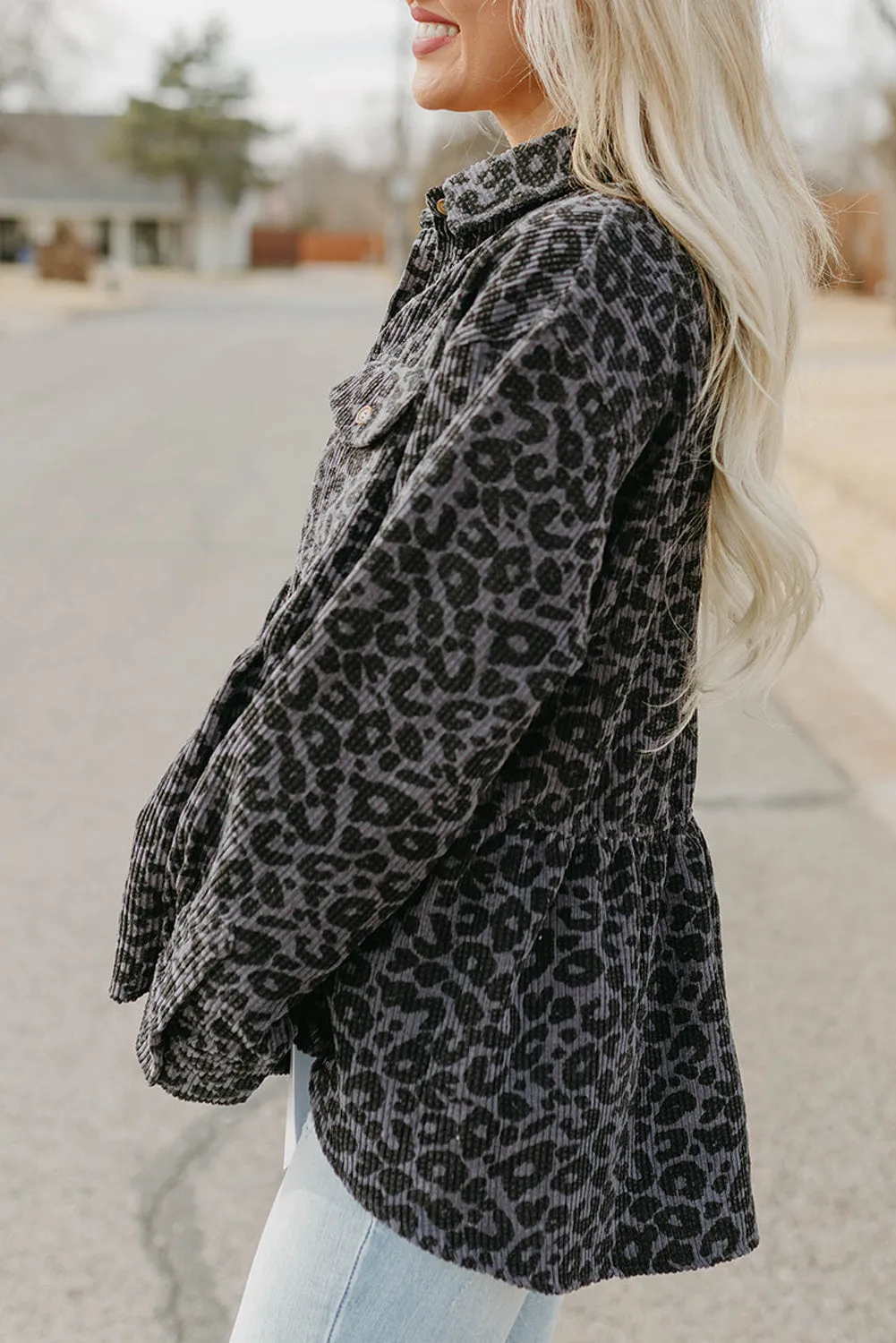 Leopard Corduroy Ruffled Shacket