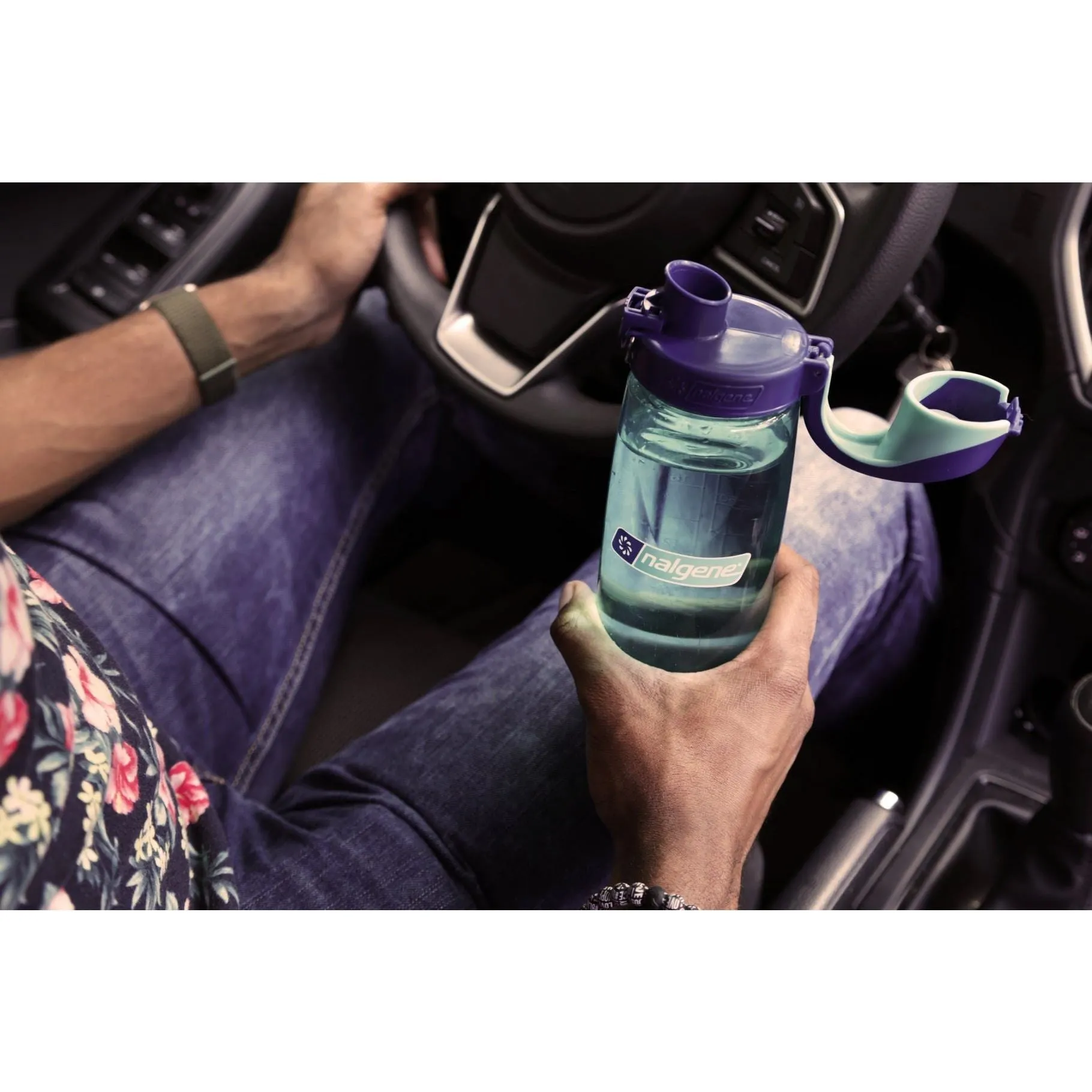 Nalgene 700ml Sustain OTF Water Bottle - Blue Aqua, Blue Cap