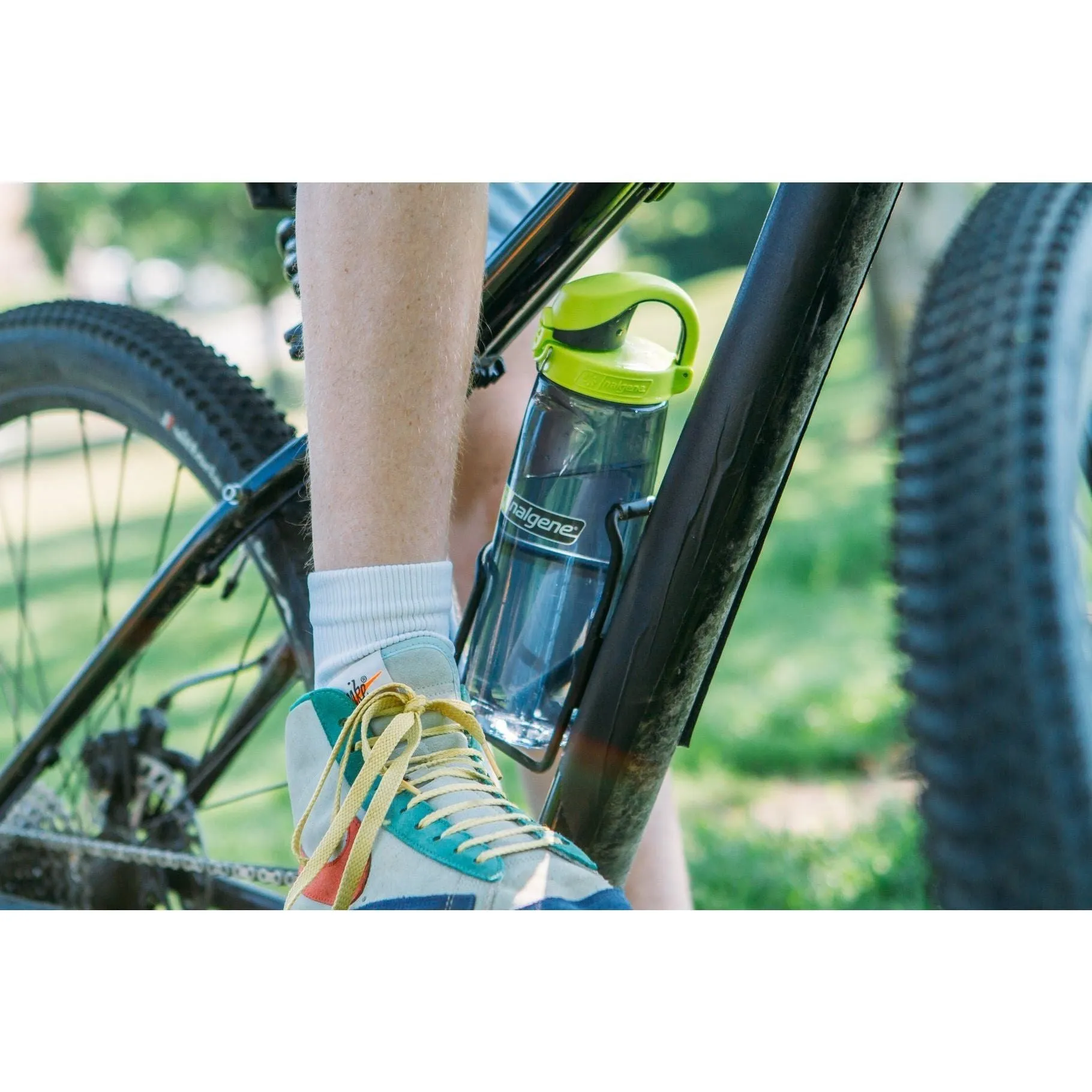 Nalgene 700ml Sustain OTF Water Bottle - Charcoal, Lime Cap