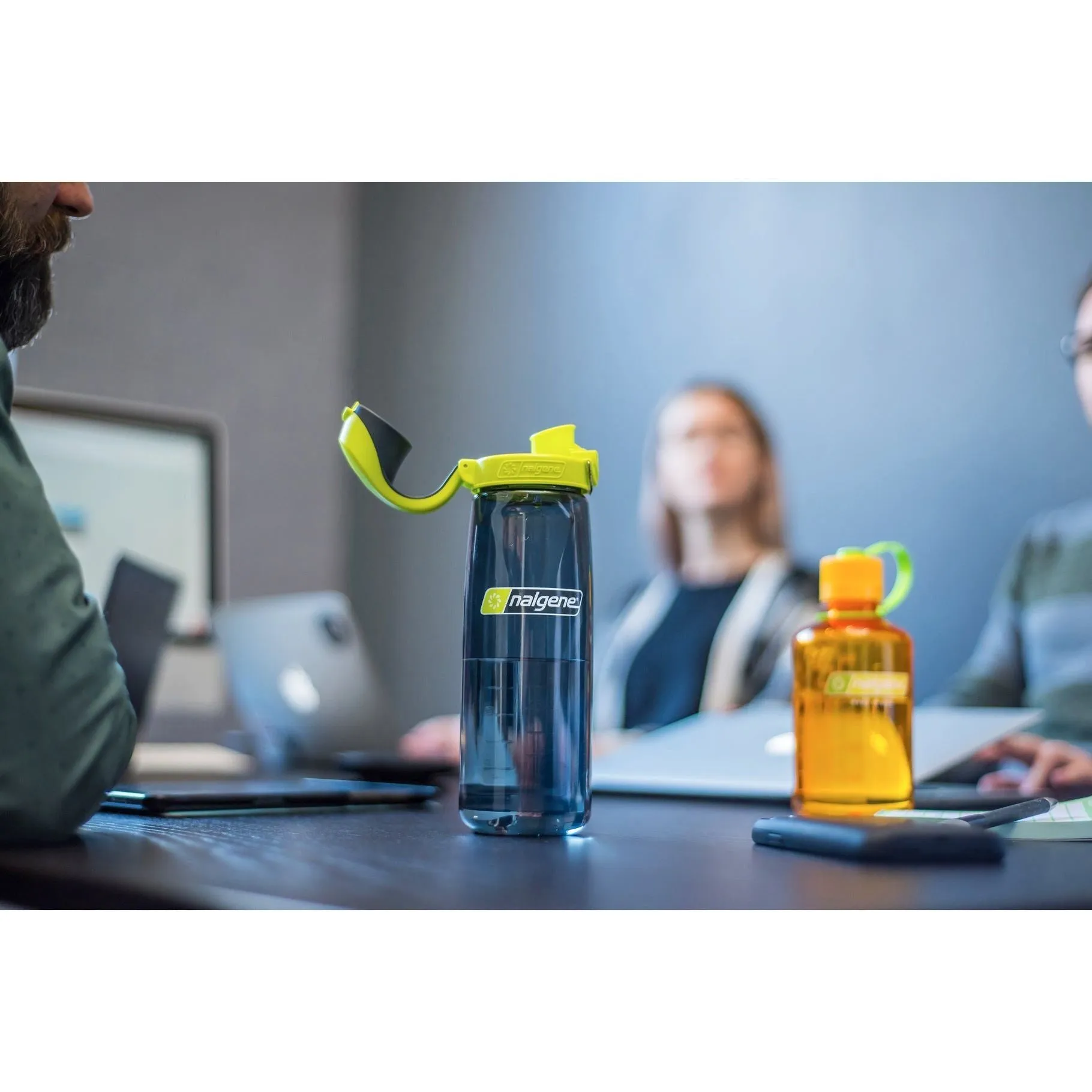 Nalgene 700ml Sustain OTF Water Bottle - Charcoal, Lime Cap