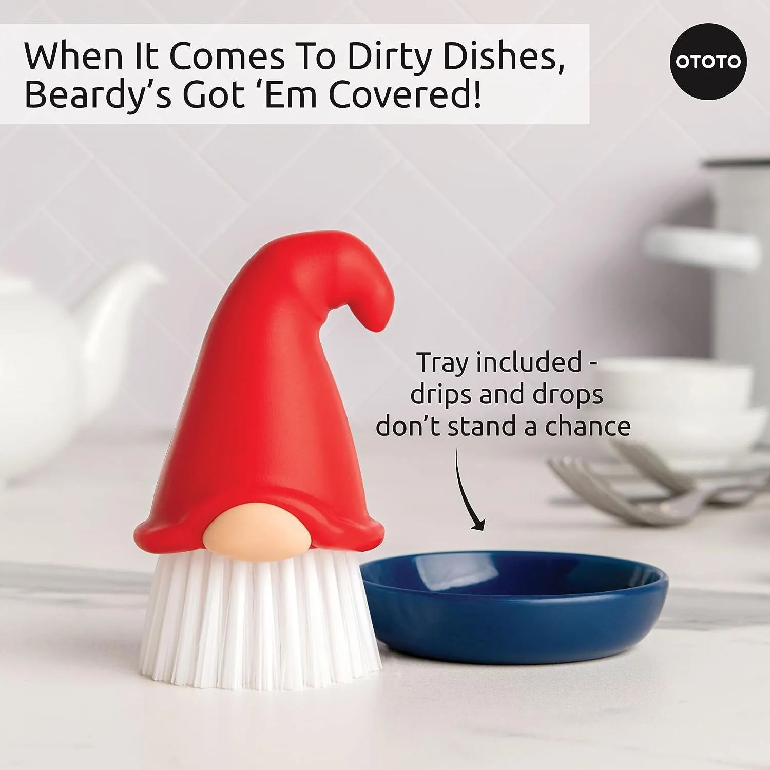 New!! Beardy Dish Brush by Ototo - Dish Scrub Brush, Gnome Gifts, Gnomes, Quirky Gifts, Dish Brush, Cute Kitchen Accessories, Funny Kitchen Gadgets, Vegetable Brush, Cute and Useful Gifts for Women