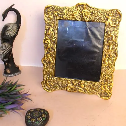 Ornate Wall Mirror with Stand, Small, for Living Room, Bedroom or Office Decor