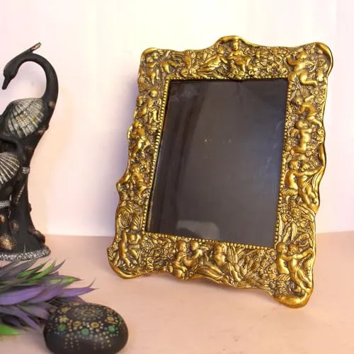 Ornate Wall Mirror with Stand, Small, for Living Room, Bedroom or Office Decor