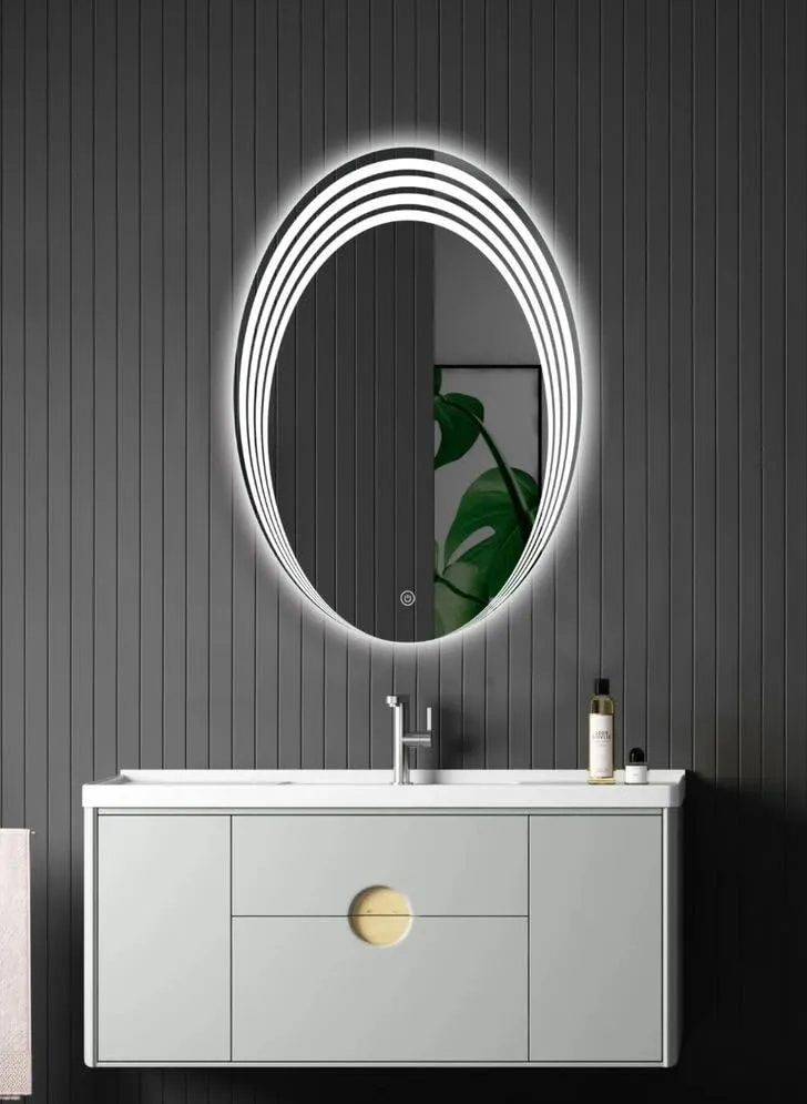 Oval LED Mirror with 3 Lighting Options (Warm, Natural White, Cool White) with Touch Sensor (18X24INCH) L17 Stylish and Decorative Design.