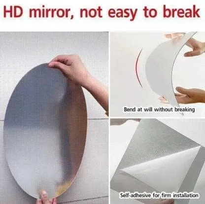 Oval Shape Adhesive Mirror Sticker for Wall On Tiles Bathroom Bedroom Living Room Unbreakable Plastic Wall Mirror 30 * 20 Cm(B 3),Silver